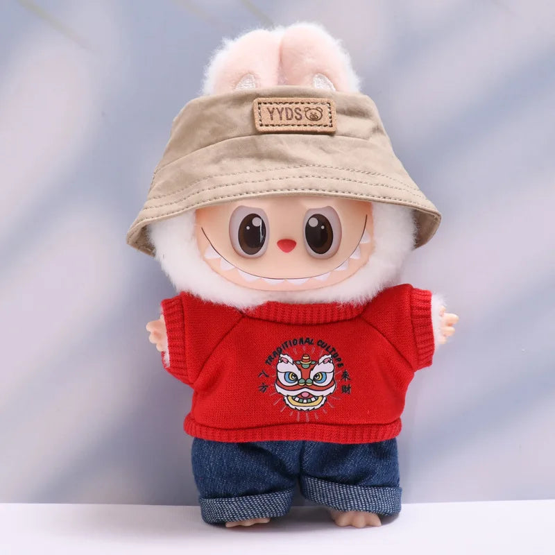 Labubu Doll Clothes Fashionable T-shirt Jeans Cap Dress Up Accessories 15/17cm Plush Doll'S Clothes Replacement