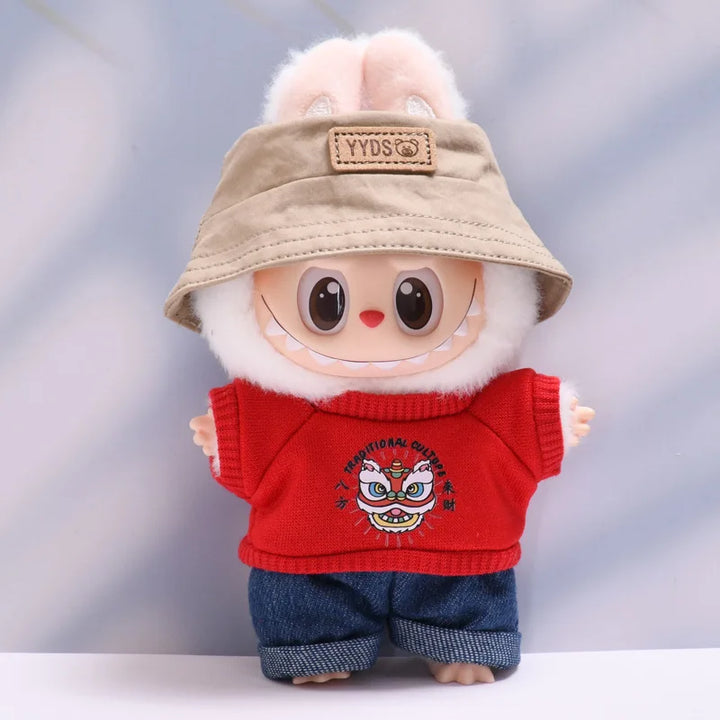 Labubu Doll Clothes Fashionable T-shirt Jeans Cap Dress Up Accessories 15/17cm Plush Doll'S Clothes Replacement