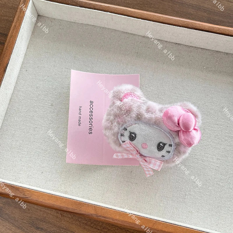 Kawaii Sanrio Hello Kitty Plush Hairpin Cartoon Leopard Hairbands Sweet Bangs Side Clip Hair Loop Decoration Girl Christmas Gift