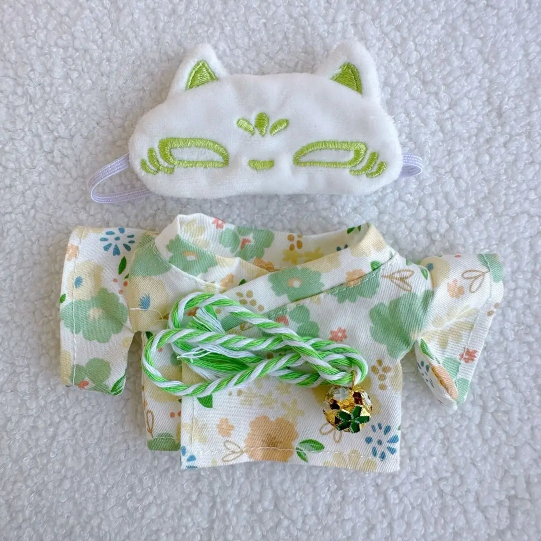 17cm Vinyl Plush Doll Clothes Labubu Pendant Floral Kimono with Fox-Patterned Eye Mask Labubu V1/V2/V3 Clothes Accessories