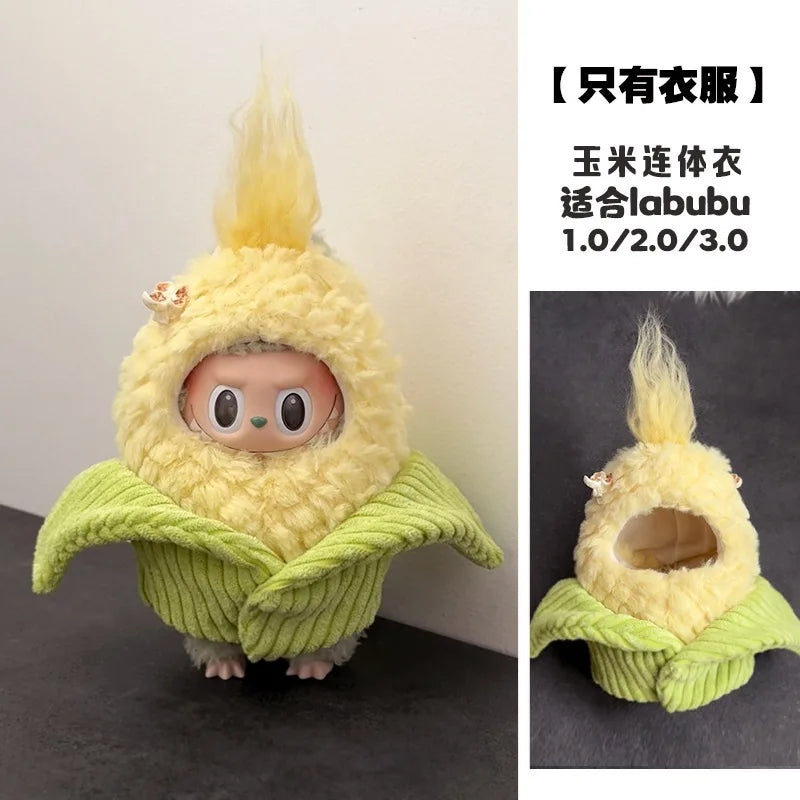 for Labubu 1-3 Gen 17cm Doll Outfits Milk Carton Onigiri Corn Chips & Ramen Bucket Set Bento Bag and Animal-Shaped Clothes