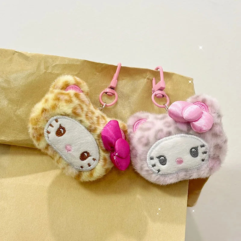 Sanrio Hello Kitty Leopard Print Cinnamoroll Plush Toy Backpack Pendant Cartoon Couple Keychain Accessories Friend Birthday Gift