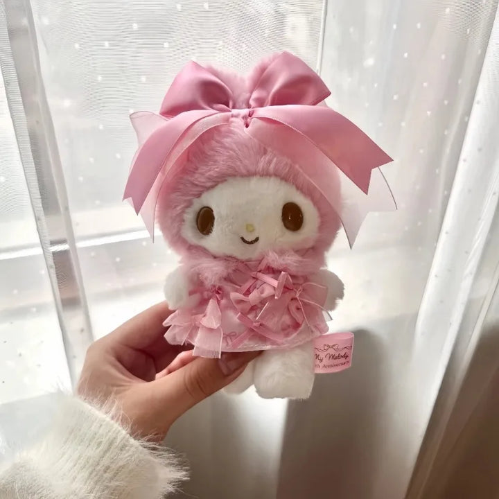Kawaii Cartoon My Melody Plush doll 50Th Anniversary bowknot Melody Plush Keychain Bag Accessory Toys Collectible Birthday Gift