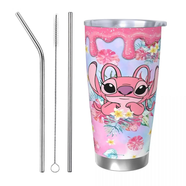 Stitch Cartoon Angel 624 Insulated Tumbler with Lid Vacuum Thermal Mug Outdoor Portable Car Bottle Cups, 20oz
