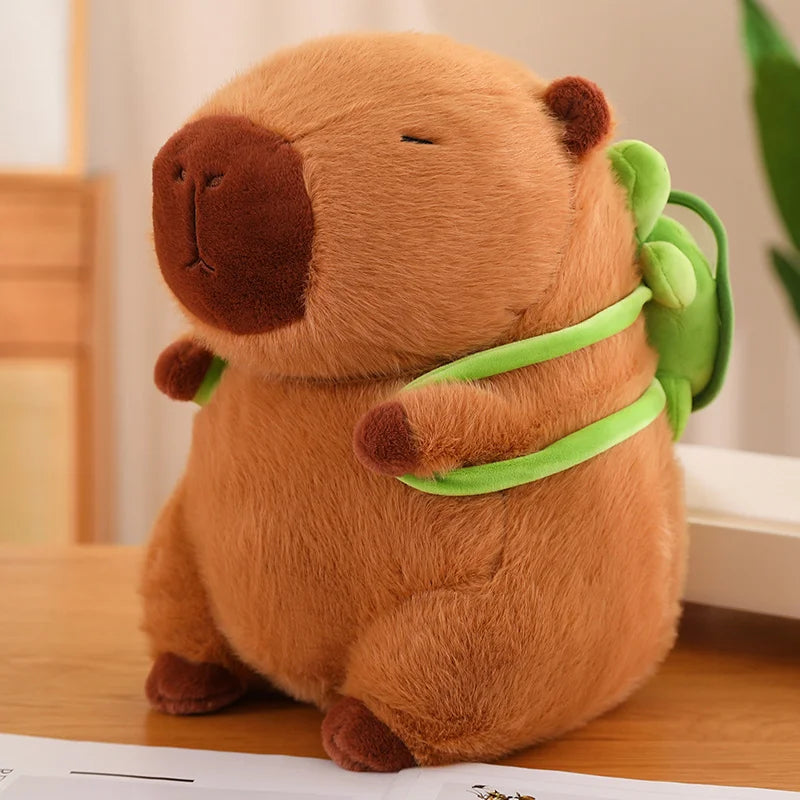 Cute Capybara Plush Toy Kawaii Fluffy Capybara With Turtle Bag Strawberry Cap Stuffed Animals Kids Gift Home Decoration