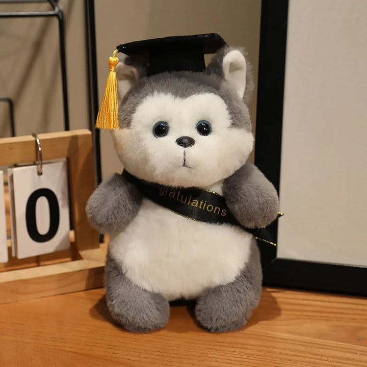 20cm Fluffy Fox Graduation Stuffed Animal Doctorate Bachelor Panda Plush Toys In Cap Gown Wearing Ribbons Souvenir Gifts Plushie
