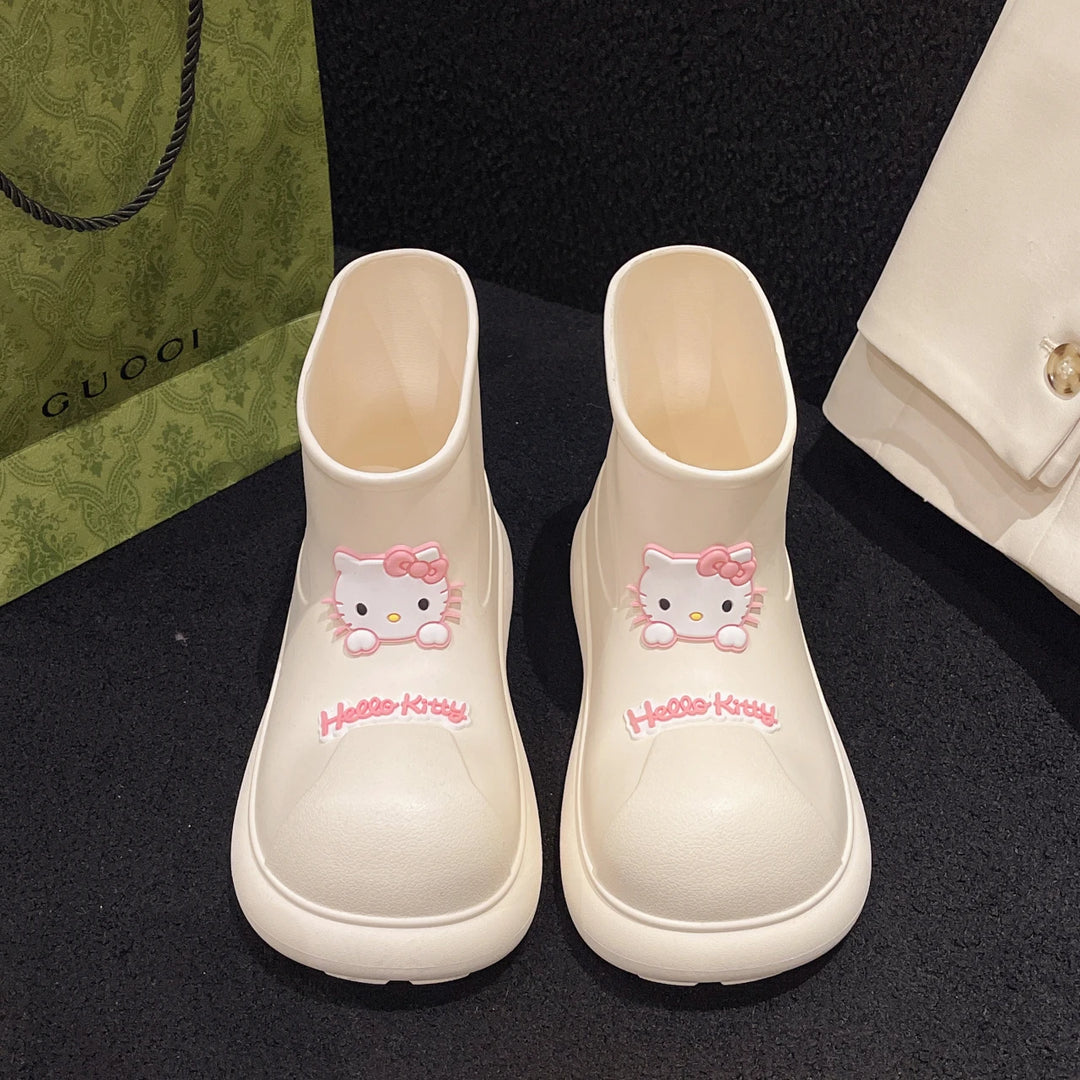 Kawaii Hellokitty Periphery Rain Shoes Cartoon Cute Wear Boots Outside Waterproof Rain Shoes New Versatile Student Thick Bottom