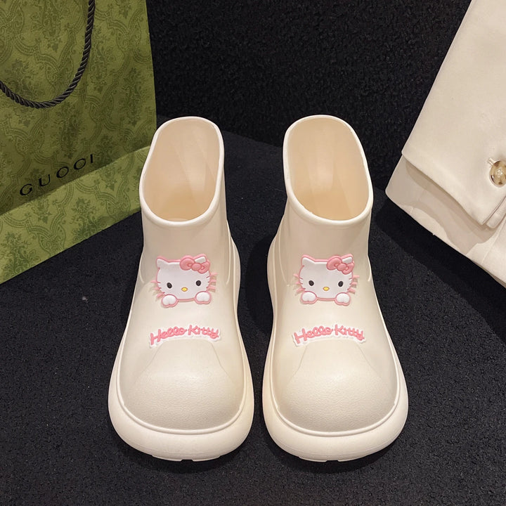 Kawaii Hellokitty Periphery Rain Shoes Cartoon Cute Wear Boots Outside Waterproof Rain Shoes New Versatile Student Thick Bottom