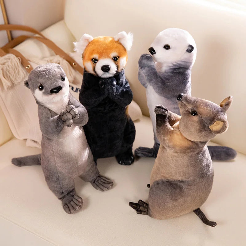 35cm New Kawaii Wild Animal Plush Doll Standing Blessing Red Panda Otter Sea Otter Kangaroo Raccoon Plush Toy Home Decoration