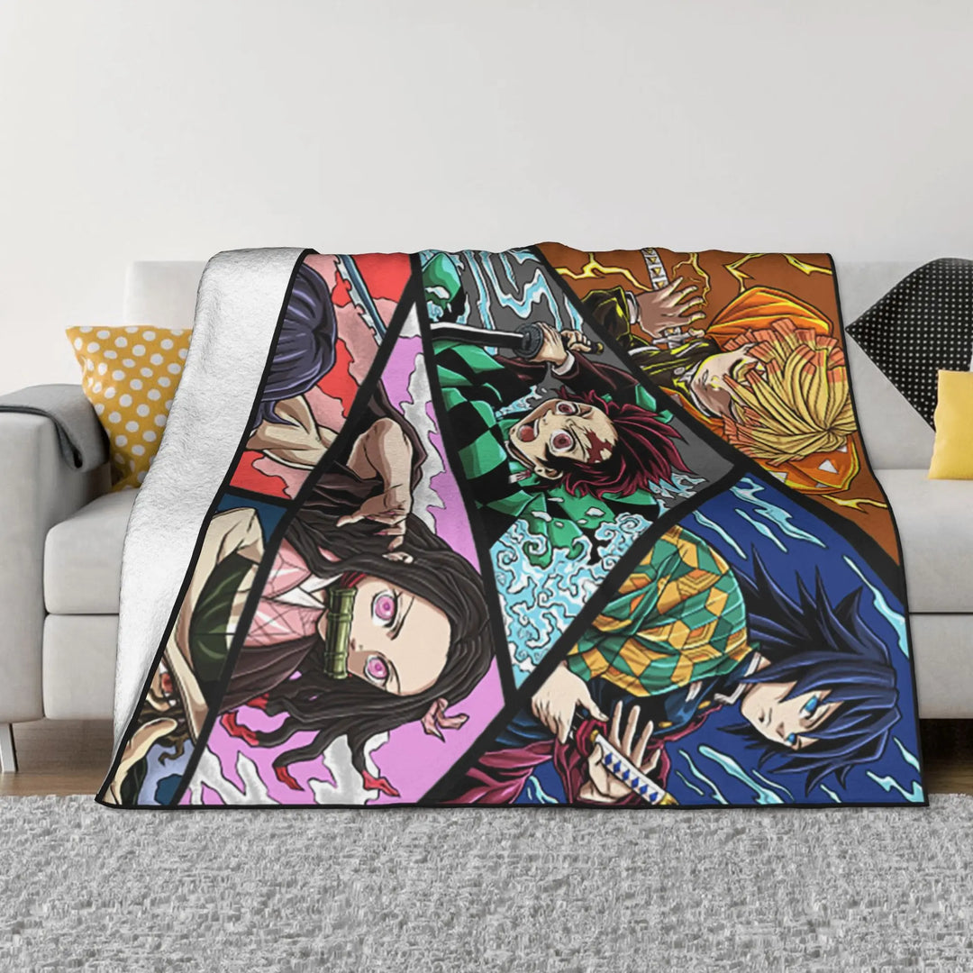 Demon Slayer Japanese Anime Blankets Coral Fleece Plush All Season Portable Soft Throw Blanket for Home Travel Bedding Throws