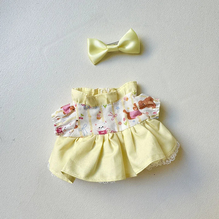 15cm/17cm Labubu Doll Clothing Sitting Party Doll Changing Small Animal Yellow Flower Skirt Strap Pants Couple Dress DIY Gift