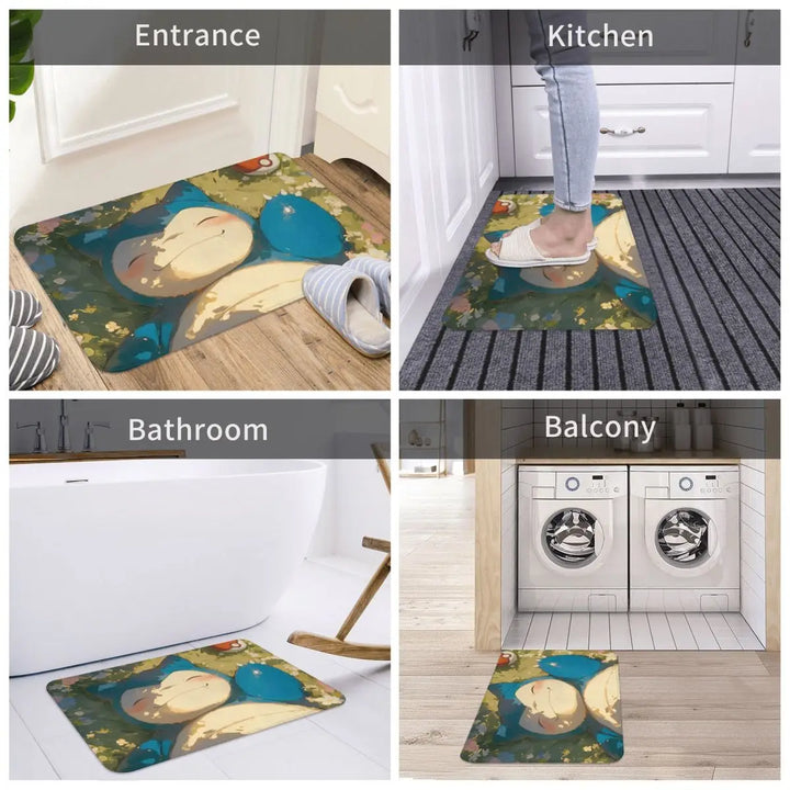 Anime Cartoon Snorlax Memory Foam Bathroom Rugs Ultra Soft Non-Slip Pokemon Carpet Bath Mat Water Absorbent for Entrance