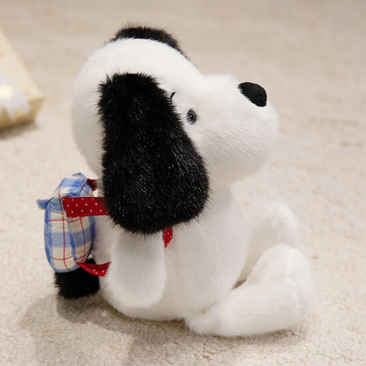 Cartoon Fluffy Puppy Dog Plush Toys Wearing Small Backpacks Cute White Dog Stuffed Animal With Small Eye Big Nose Kawaii Plushie