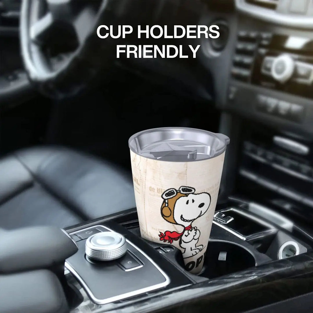 Peanuts Snoopy Flying Ace Insulated Tumbler with Lid Stainless Steel Coffee Mugs Office Home Thermos Bottle Cups, 20oz