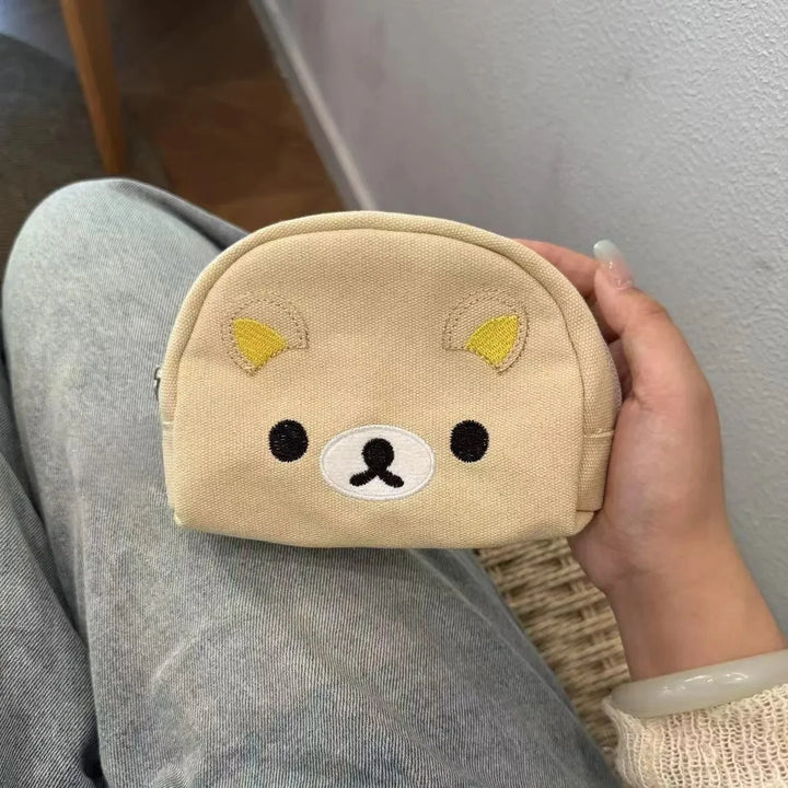 Kawaii Rilakkuma Canvas Storage Bag Cartoon Cute Makeup Bag Zero Wallet Portable Washing Bag Travelling Bag Cute Girl Gifts