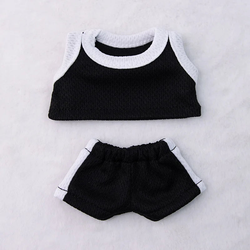 15/17cm Labubu Basketball Jersey Set Vinyl Doll Clothes with Hoop Charm Sitting Party Sports Theme Plush Dress-Up Toy Outfit