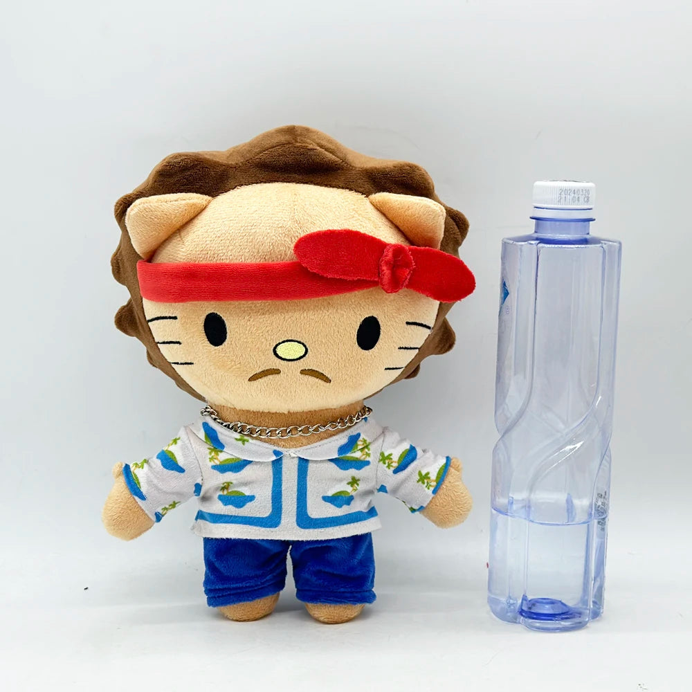 26cm Bruno Mars Hello Kitty Red Headscarf Girl With White Clothes and Blue Pants Plush Doll Figure Stuffed Toys Children Birthda