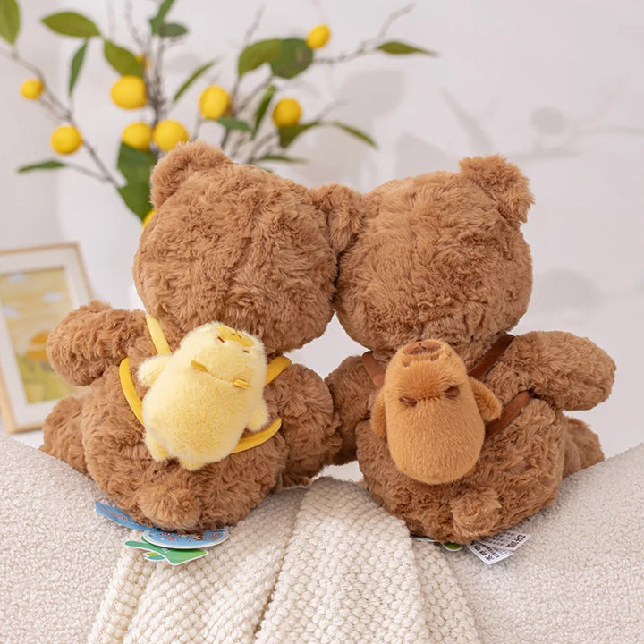 Adorable Teddy Bear Plush with Capybara Bag Lovely Anniversary Gifts Cuddly Stuffed Animal for Girls Sweet Romantic Surprise