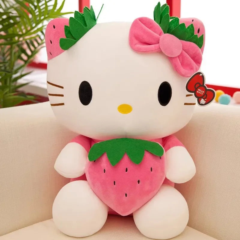 Cute KT Cat Plush Toys Kawaii Strawberry KT Cat Plush Doll Soft Stuffed Cartoon Cute Doll Pillow Birthday Gift for Girls