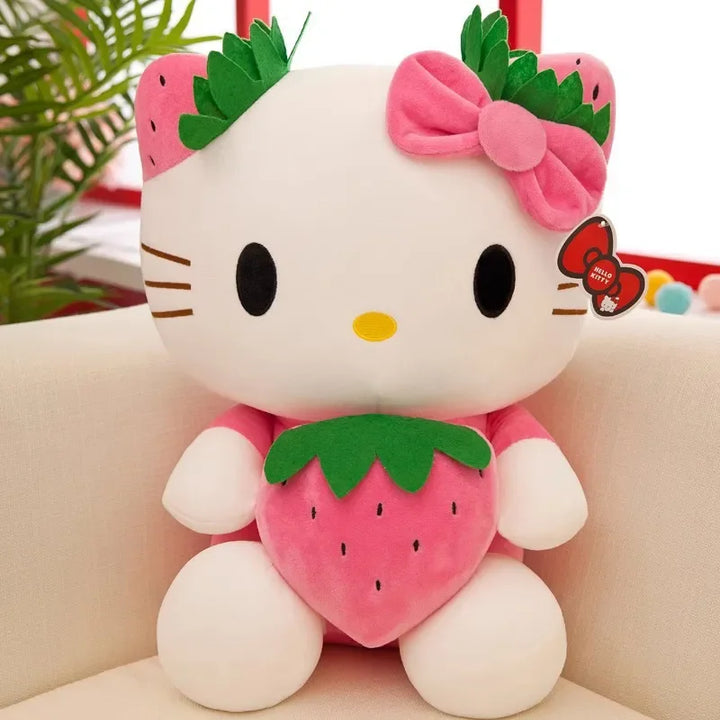 Cute KT Cat Plush Toys Kawaii Strawberry KT Cat Plush Doll Soft Stuffed Cartoon Cute Doll Pillow Birthday Gift for Girls