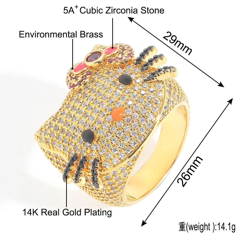 2025 In Stock Anime Surrounding Hiphop Ring Cute Trendy Cartoon Couple Personality Micro Set Zircon Fine Pair Ring Birthday Gift