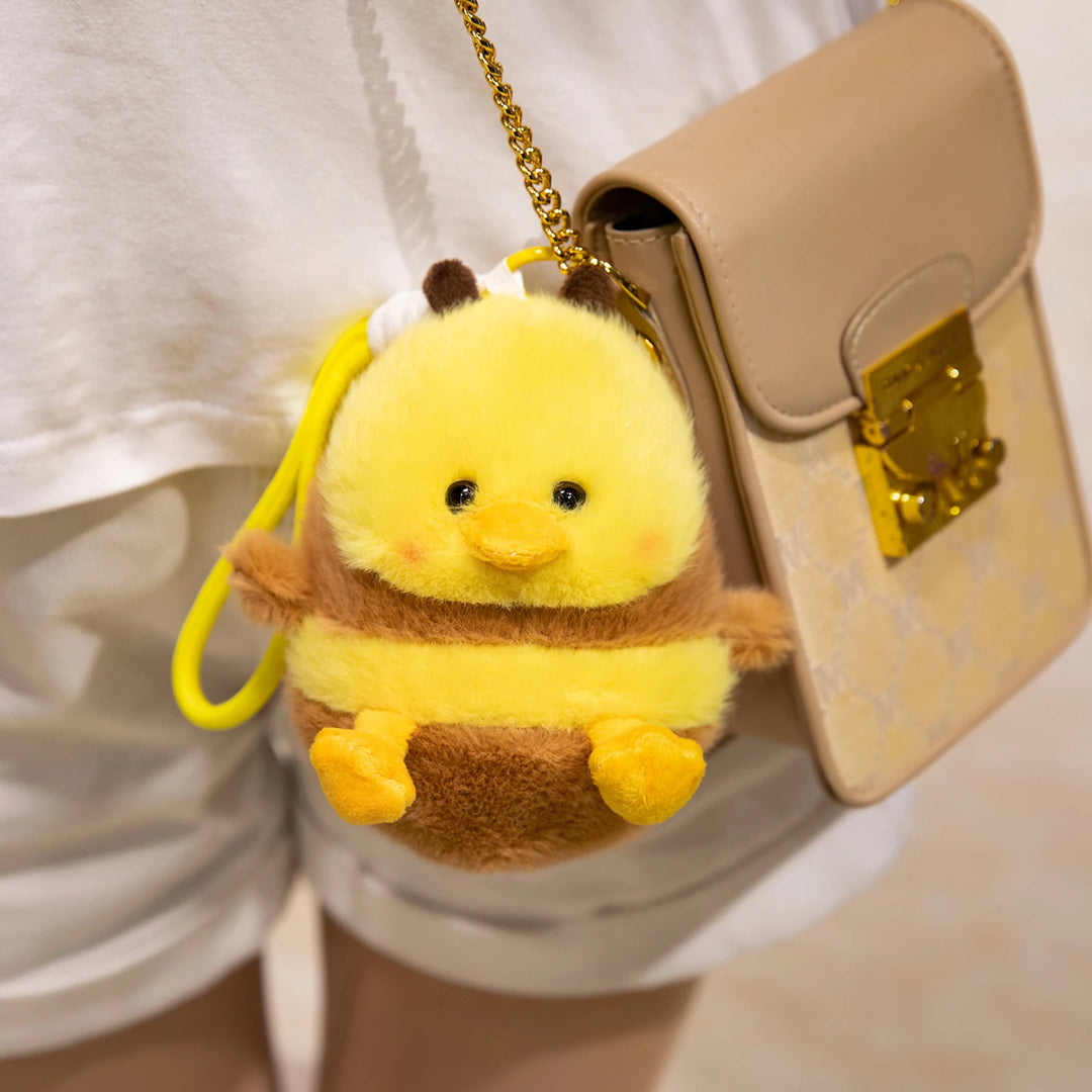 Cute Bee Plush Doll Bee Holding Gold Coins Plush Toy Bee Duck Pendant Key Chain Soft Stuffed Animal Bee Kid Birthday Xmas Gift