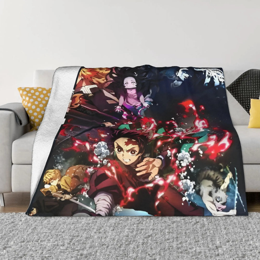 Demon Slayer Japanese Anime Blankets Coral Fleece Plush All Season Portable Soft Throw Blanket for Home Travel Bedding Throws