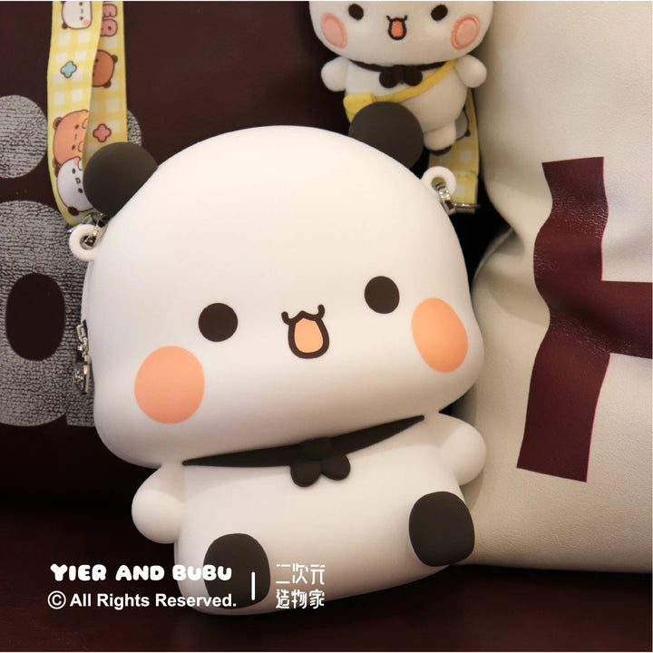 Original Panda Bubu & Yier Silicone Crossbody Bag Leisure Messenger Bag For Couples Mobile Phone Cover Toy Figure Accessory