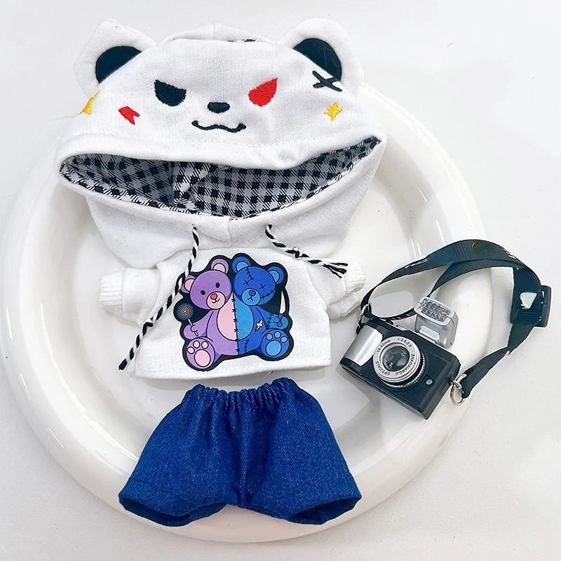 15cm/17cm Labubu Doll Clothes Sitting Party 1st 2nd Generation Outfit White Black Bear Hoodie DIY Gifts