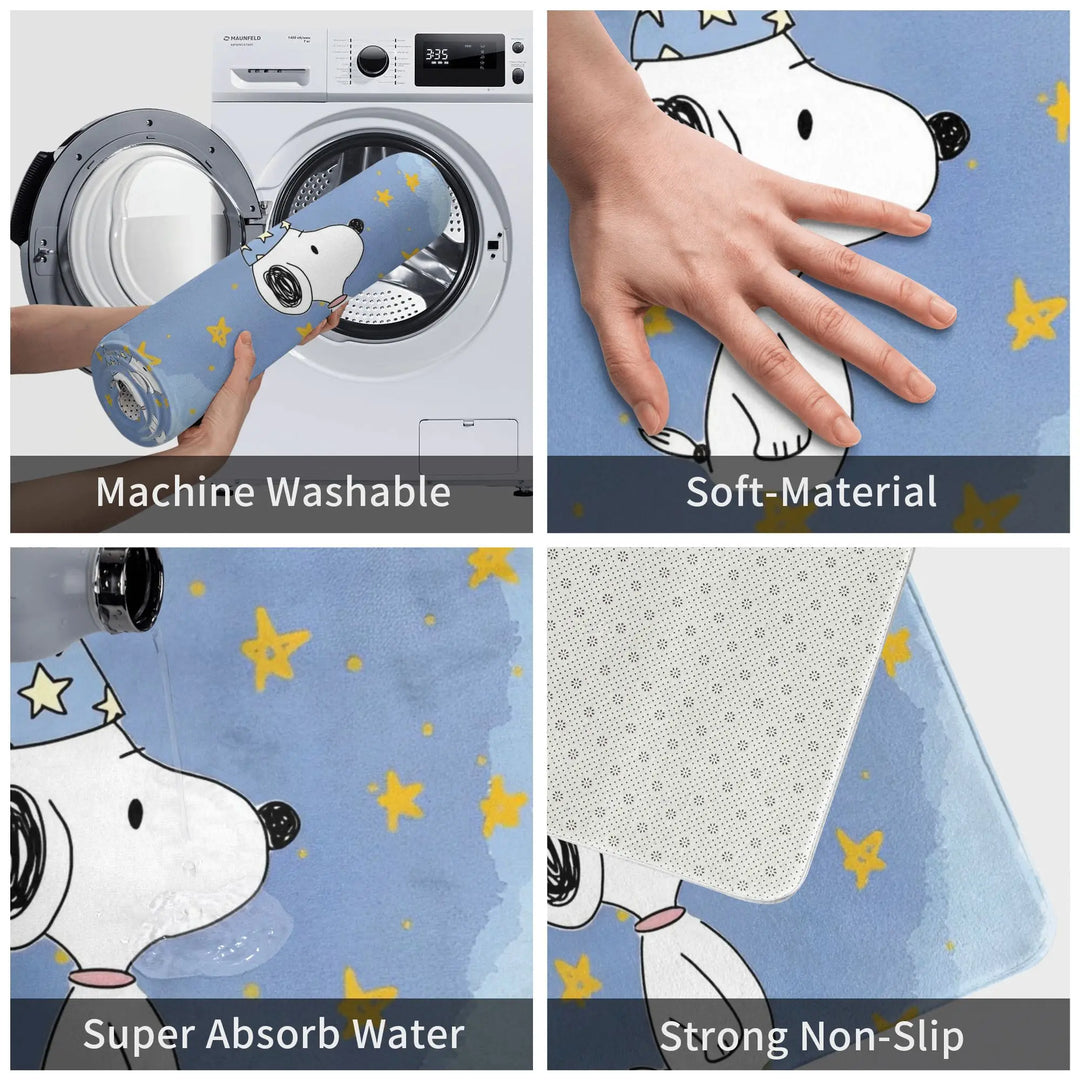 Snoopy Sleep Time  Memory Foam Bath Mat Rug Non-Slip Quick Dry  Bathroom Floor Rugs Carpet For Bath Shower Tub