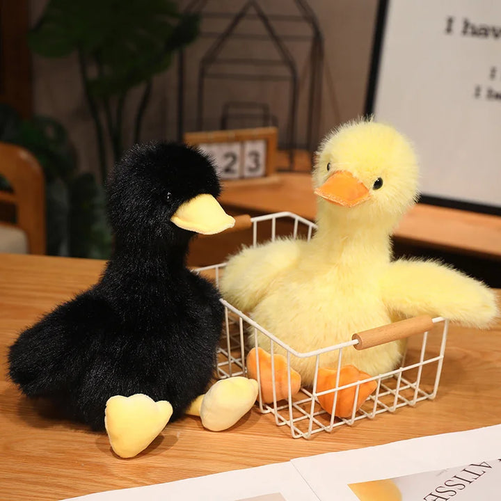 34/45cm Simulation Duck Plush Toy Lifelike Yellow Duck Plushies White Black Long Hair Animal Doll Boys Girls Sleeping Gift