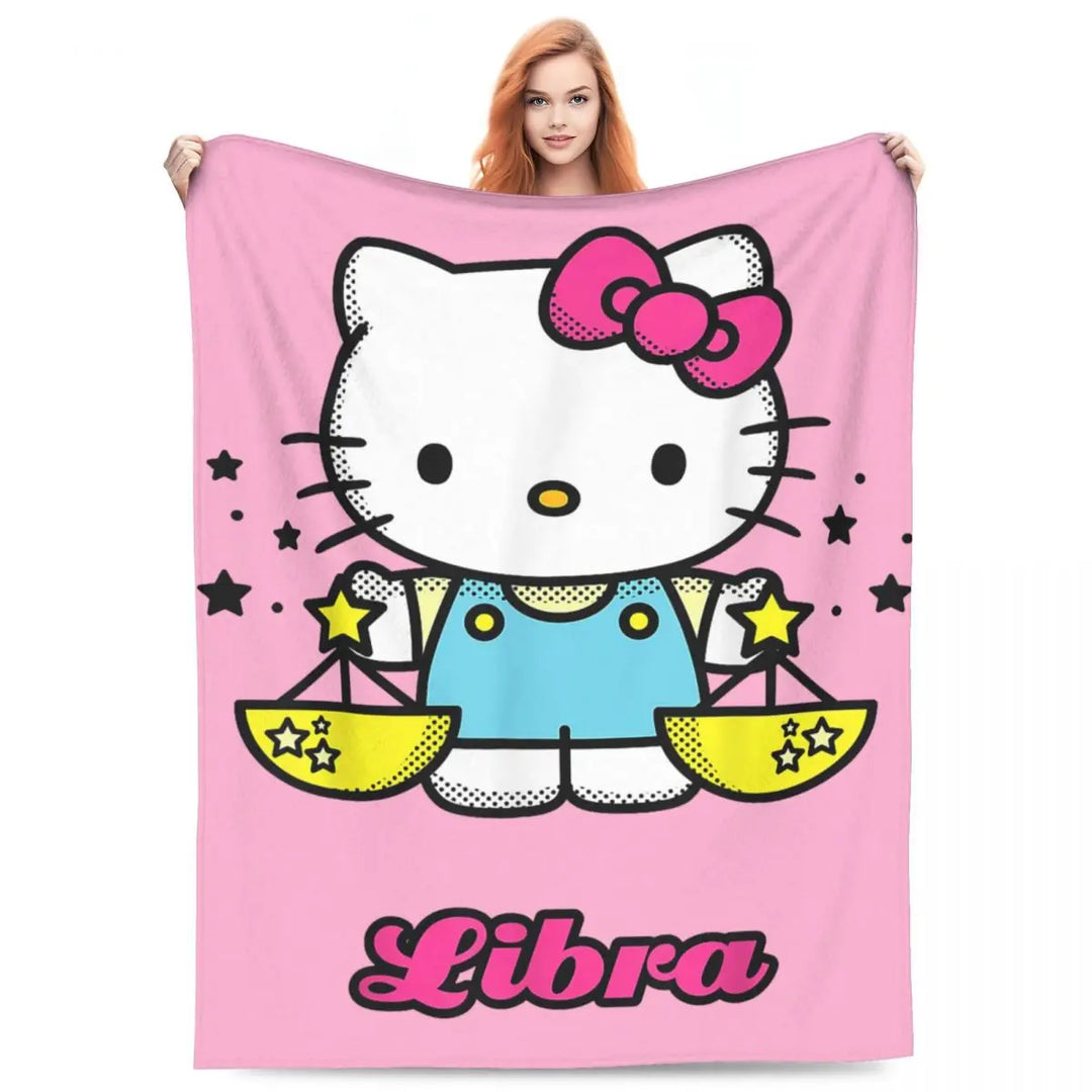 Hello Kitty Zodiac Aquarius Fuzzy Blankets Customized Throw Blanket for Home Hotel Sofa 200x150cm Bedspreads