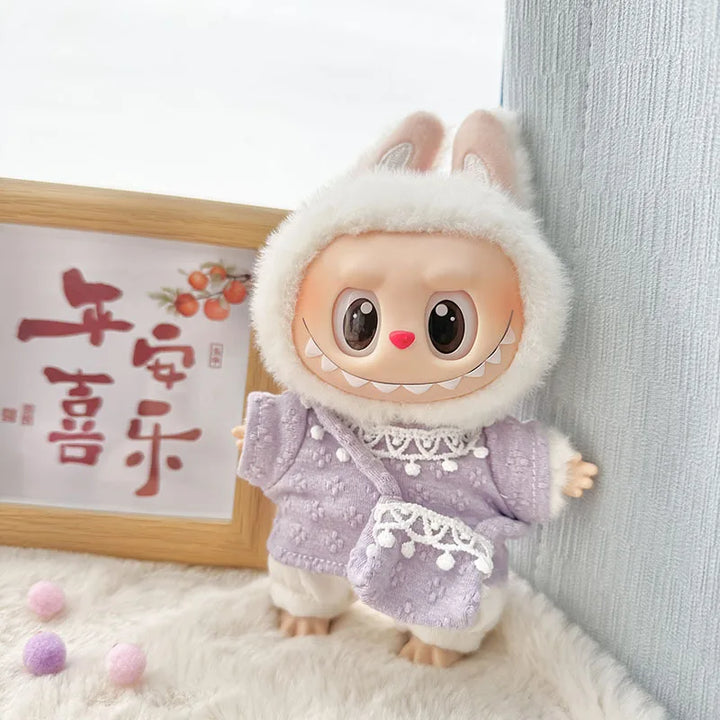 17cm Labubu Idol Doll Plush Doll Pink Purple Four Petal Flower Cute Clothing Accessories Korean Kpop Exo Girl Gift