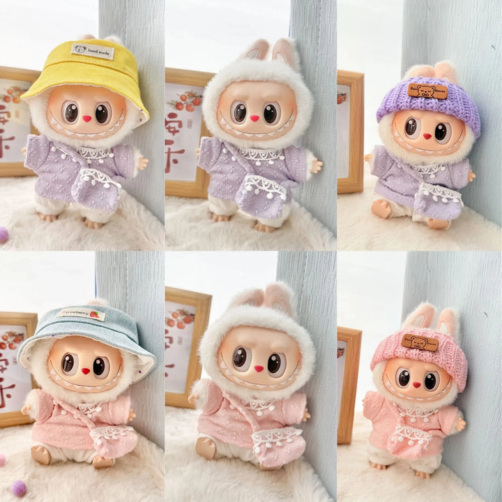 17cm Labubu Idol Doll Plush Doll Pink Purple Four Petal Flower Cute Clothing Accessories Korean Kpop Exo Girl Gift