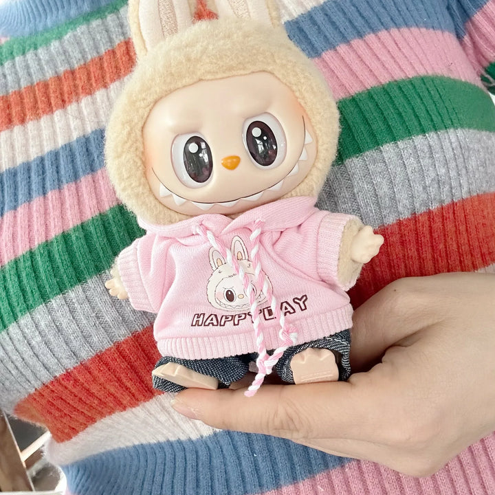 15cm/17cm Labubu Doll Clothes Sitting Party 1st 2nd Generation Outfit White Black Bear Hoodie DIY Gifts