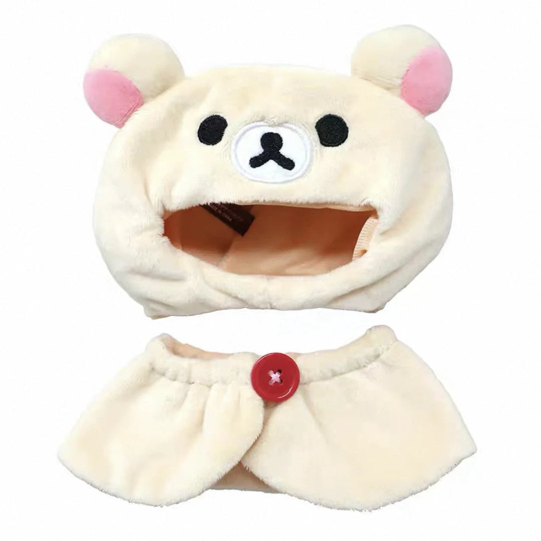Kawai Self-deprecating Bear Rilakkuma Clothes for 10cm Cotton Doll Cute Cape Headwear Set Doll Accessory Changeable Cloak