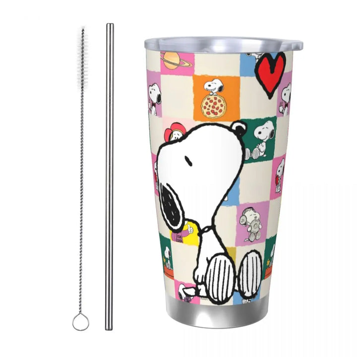 Snoopy & Woodstock Pattern Tumbler Vacuum Insulated Thermal Cup Stainless Steel Car Mug Water Bottle, 20oz