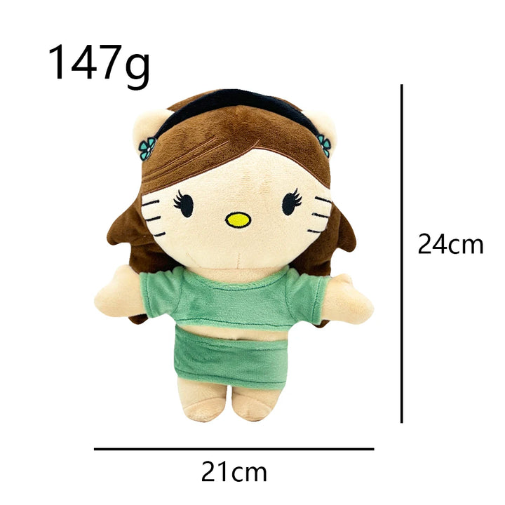 24cm Ariana Grande Hello Kitty Plush Doll with Green Dress Set Plush Doll Figure Stuffed Toys Cute Boys Girls Fans Collect Gift