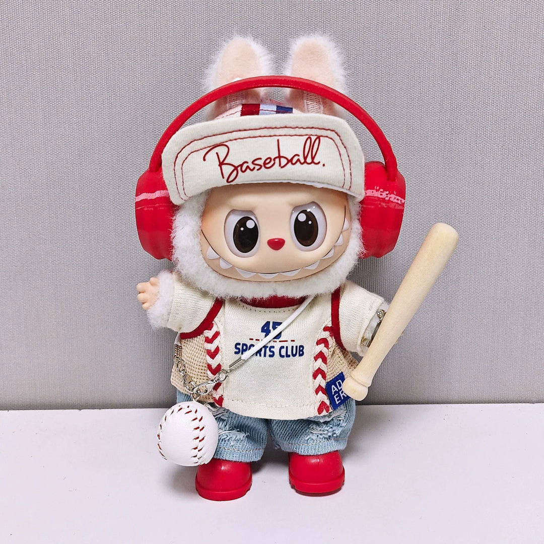 Labubu 1-3 Gen Outfits Sports Series: Ripped Jeans Baseball Cap Jacket  Headphones Ball Bat Shoes Set Doll Clothes for Labubu