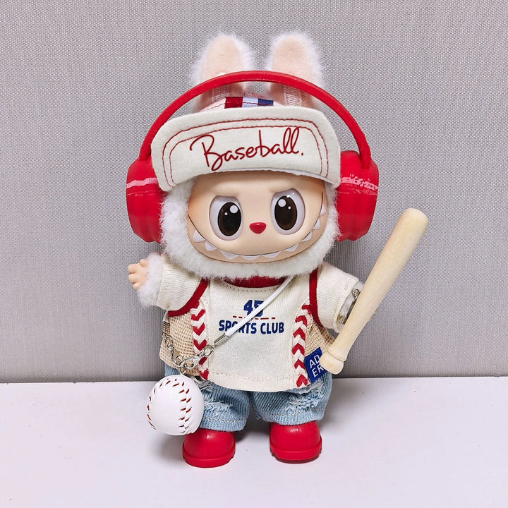 Labubu 1-3 Gen Outfits Sports Series: Ripped Jeans Baseball Cap Jacket  Headphones Ball Bat Shoes Set Doll Clothes for Labubu