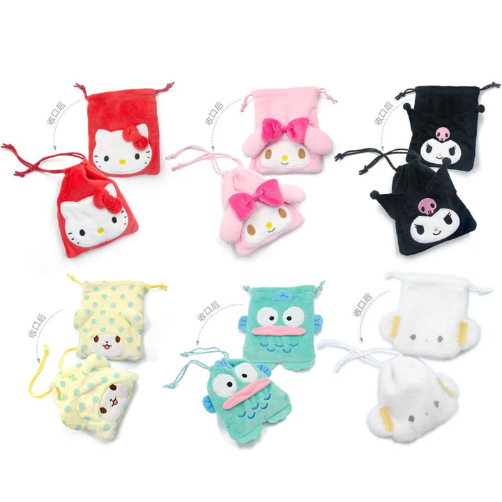 Sanrio My Melody Hello Kitty Plush Bundle Pocket Kawaii Cartoon Marumofubiyori Storage Bag Creative Christmas Gift for Friends