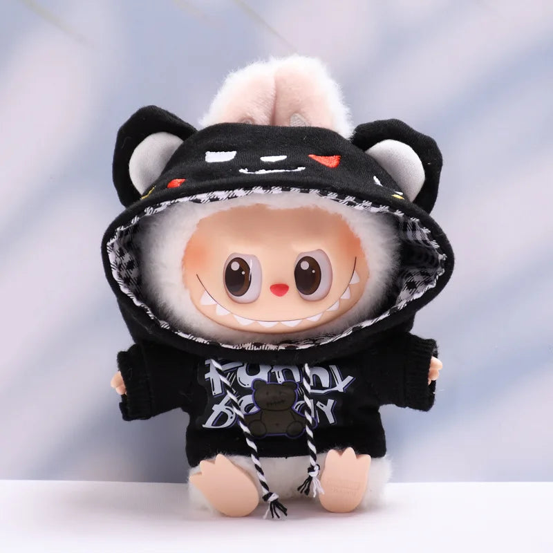 15cm/17cm Labubu Doll Clothes Sitting Party 1st 2nd Generation Outfit White Black Bear Hoodie DIY Gifts