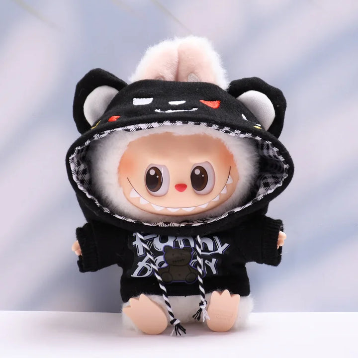 15cm/17cm Labubu Doll Clothes Sitting Party 1st 2nd Generation Outfit White Black Bear Hoodie DIY Gifts