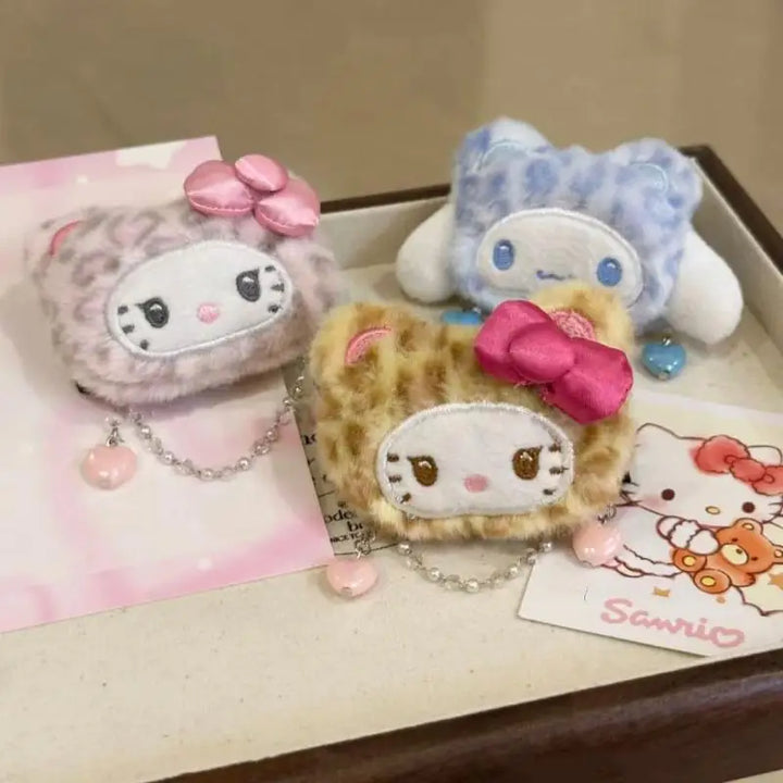 Sanrio Hello Kitty Cinnamoroll Leopard Print Plush Hairpin Cartoon Bangs Side Clip Kawaii Versatile Accessories Birthday Gifts