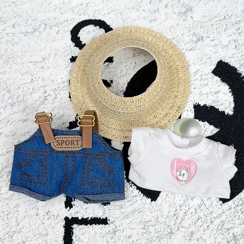 Labubu 1-3 Gen Doll Outfits "High Energy Ahead" T-Shirt + Overalls Set Hat & Accessories Included Cool Plush Pendant Clothes