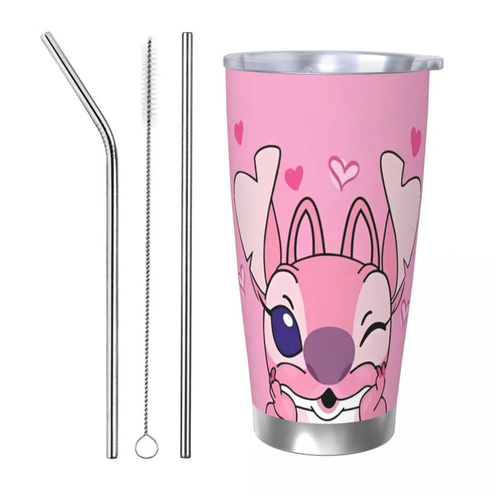 Pink Lilo And Stitch Insulated Tumbler with Straws Cartoon Vacuum Coffee Mugs Double Wall Thermos Bottle Cups, 20oz