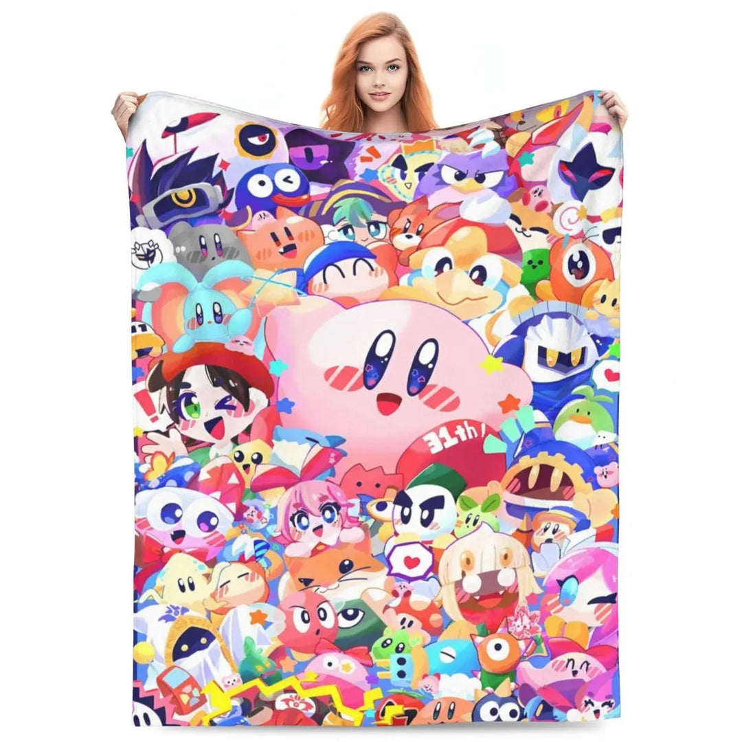 Video Games Knitted Blankets Coral Fleece Plush Kawaii Kirbyys Lightweight Thin Throw Blankets for Home Couch Bedspread
