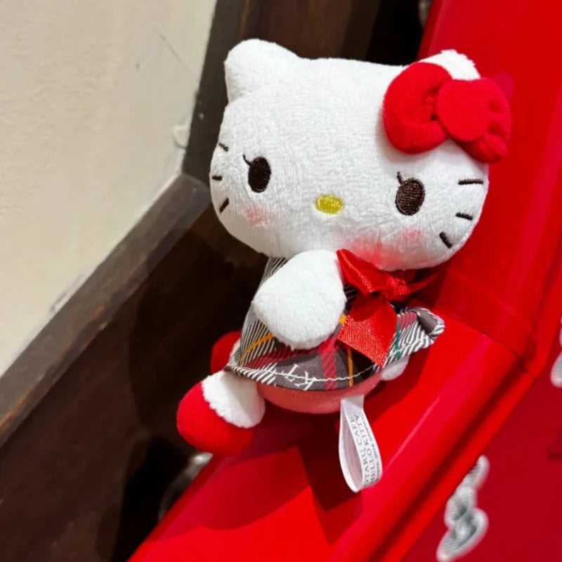 New Sanrios Hello Kitty Plush KeyChain Red plaid Dress Kitty Hokkaido Otaru series KT Melody Stuffed Toys Pendant Bags Keychains