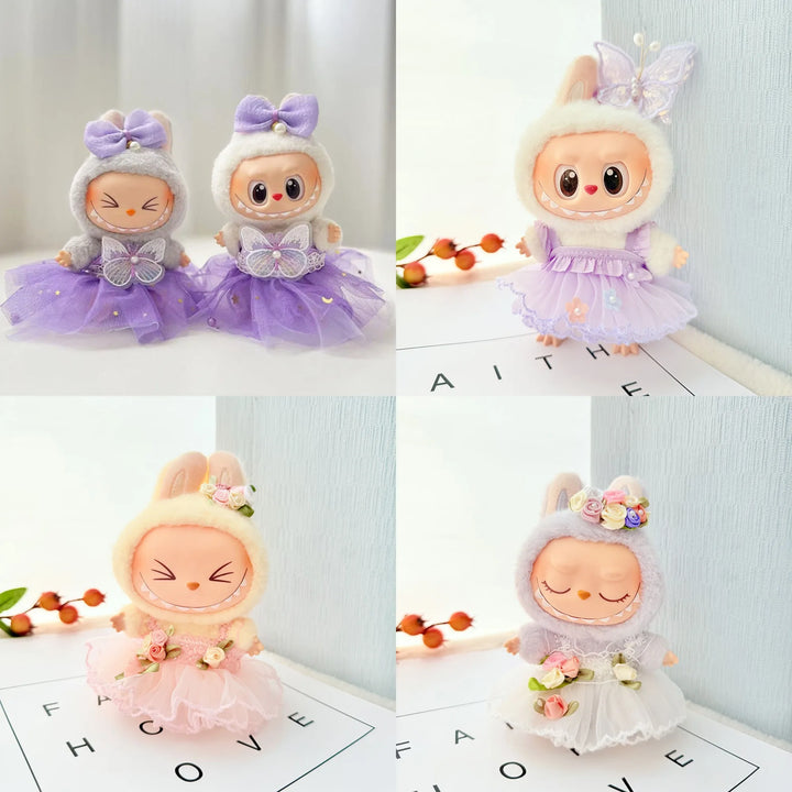 15/17cm Vinyl Plush Doll Clothes Labubu Pendant Lucky Purple Bow Dress Labubu V1/V2/V3 Clothes Accessories