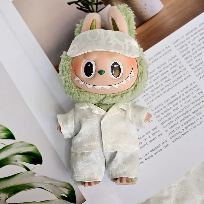 Clothes for Labubu Doll White Pajamas 15/17cm Plush Doll'S Clothes Replacement Labubu I II Idol Dolls Sitting Party Accessories